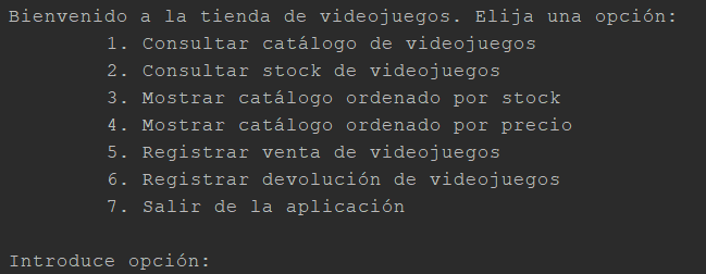 menu de opciones